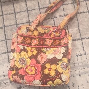 Vera Bradley Brown and Pink Floral Shoulder Bag